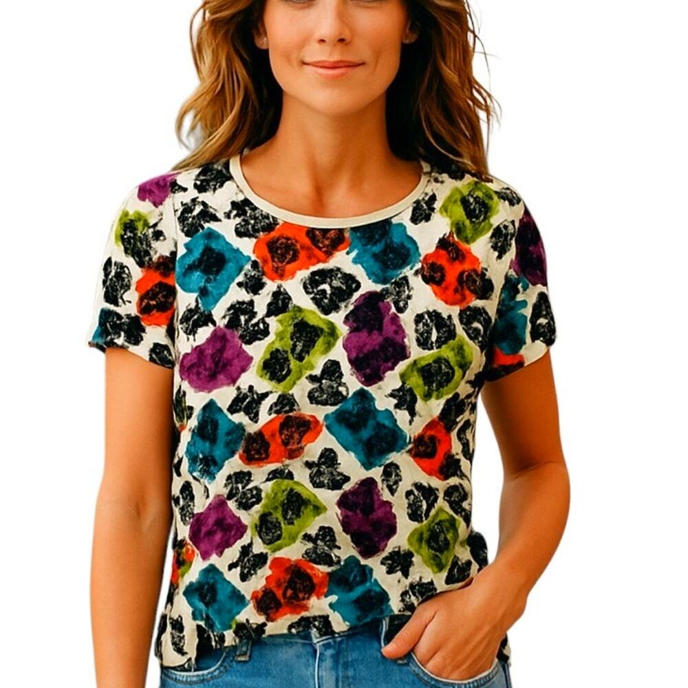 Nygard PS Women's Beaded Short Sleeve Top Shirt Blouse Petites Small Size P4 P6